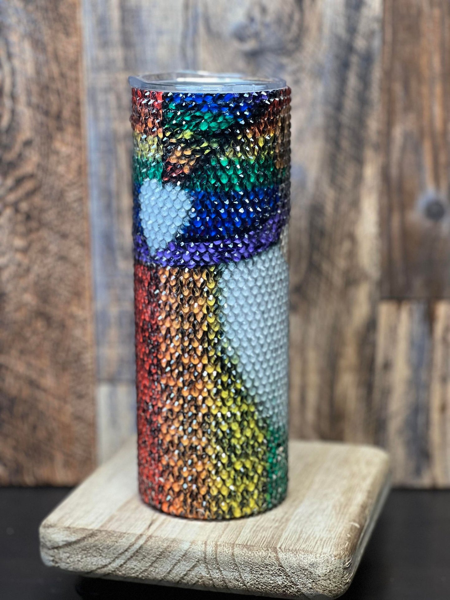 20oz Tumbler Rhinestone Rainbow Gnome