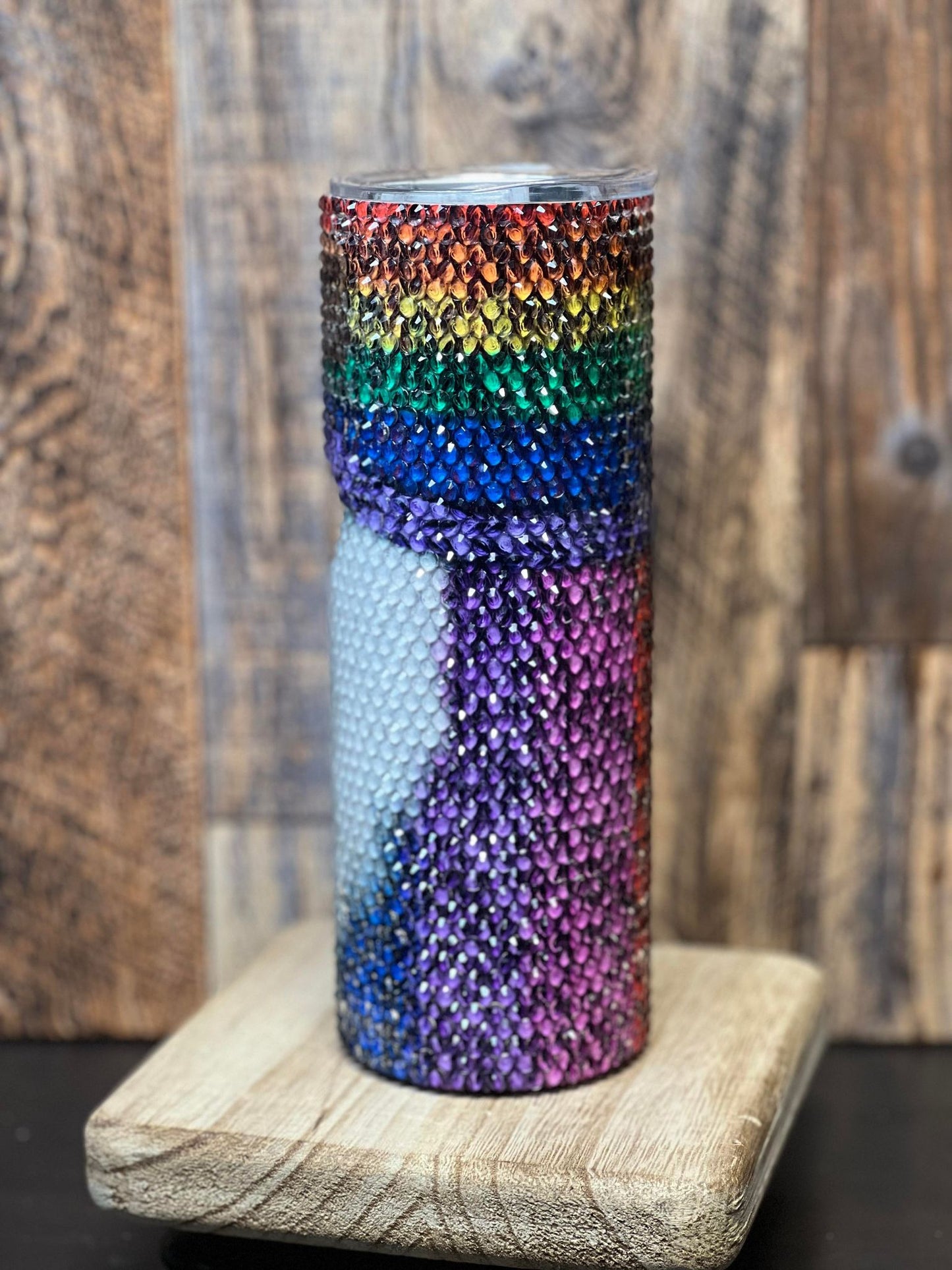 20oz Tumbler Rhinestone Rainbow Gnome