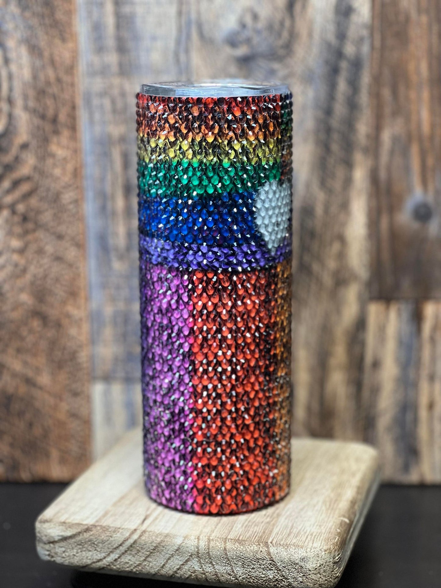 20oz Tumbler Rhinestone Rainbow Gnome