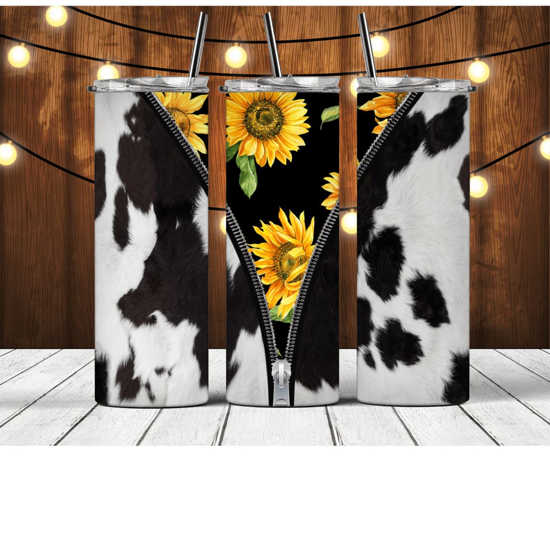 Cow Print Sunflowers with Zipper Tumbler