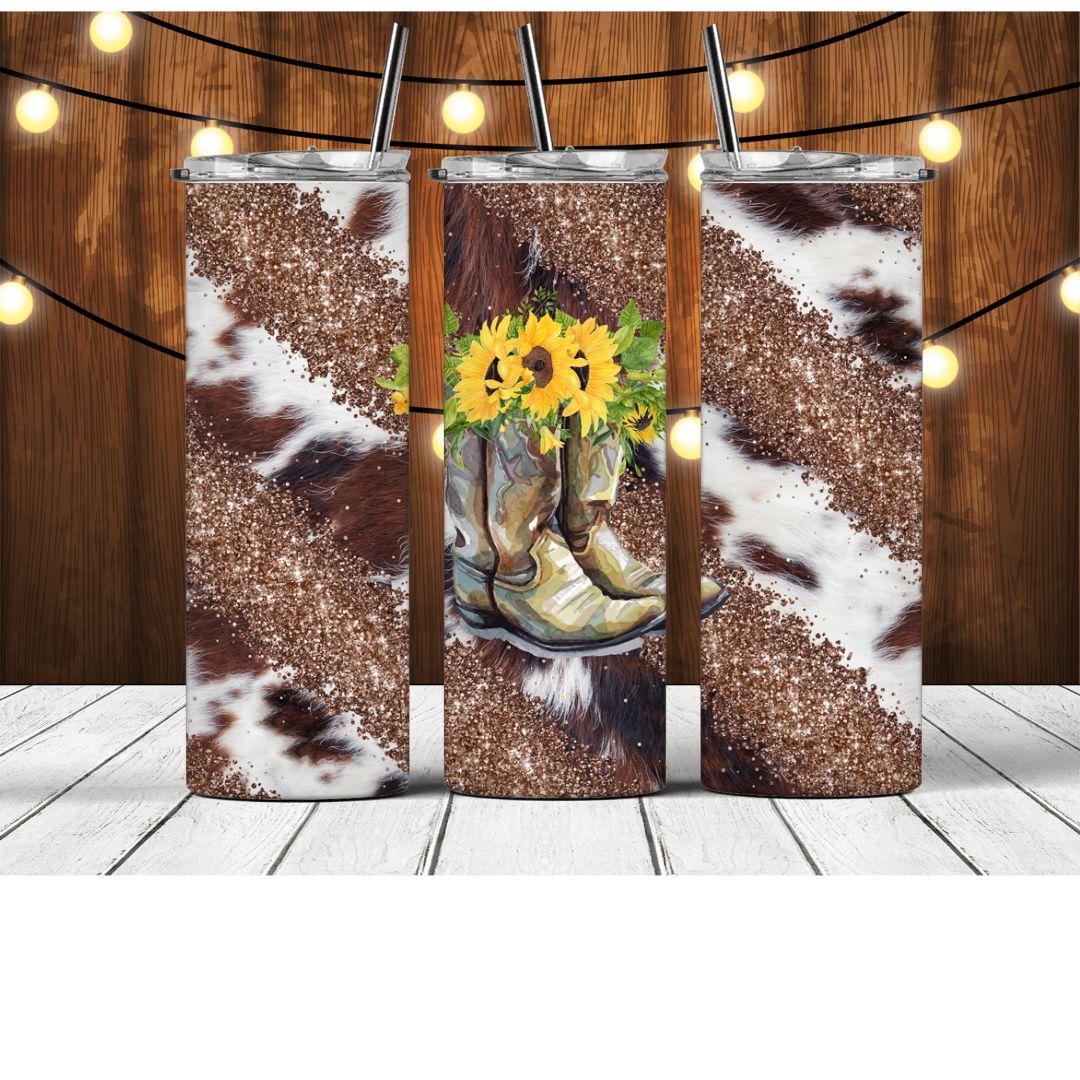 Boots with Sunflowers & Animal Print Tumbler