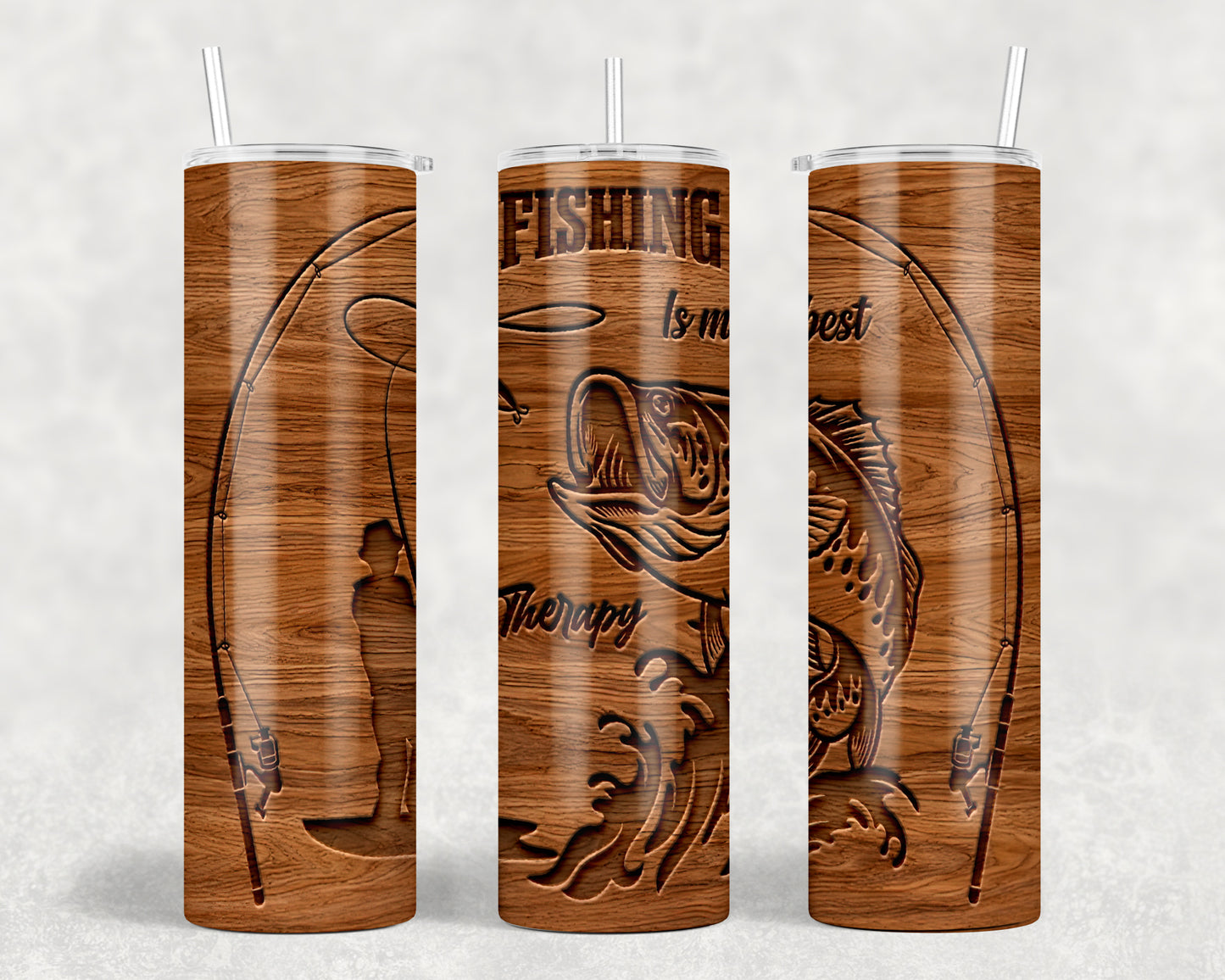 Fishing Therapy Wood grain Tumbler