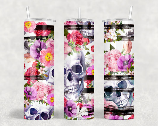 Skull & Colorful Flowers Tumbler