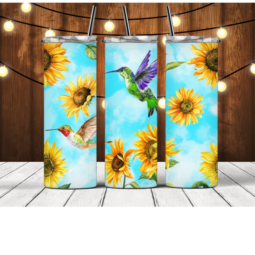 Hummingbirds Clouds & Sunflowers Tumbler