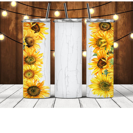 Sunflowers White Crackle Background Tumbler