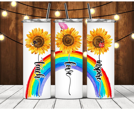 Teach Love Inspire Rainbow & Sunflowers Tumbler