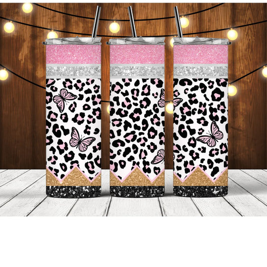 Pencil Pattern Pink Butterflies Tumbler