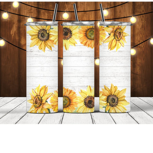 White Wood Sunflowers Customizable Tumbler