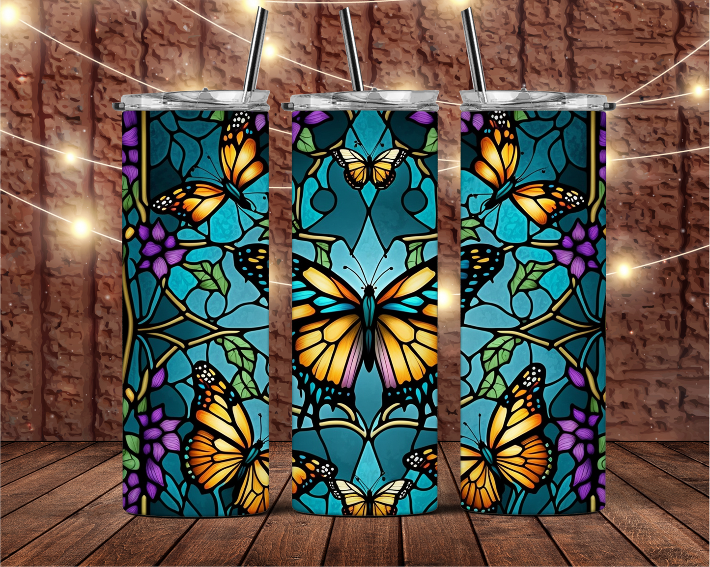 Stain Glass Butterfly Tumbler