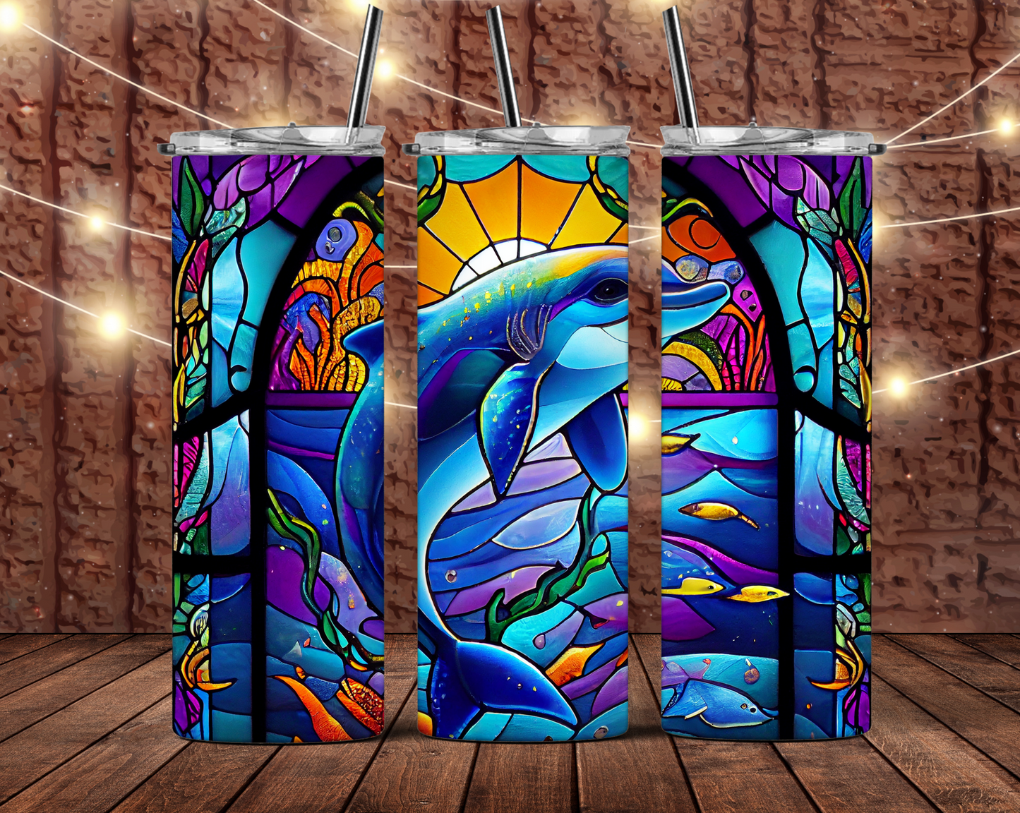 Stain Glass Dolphin Tumbler